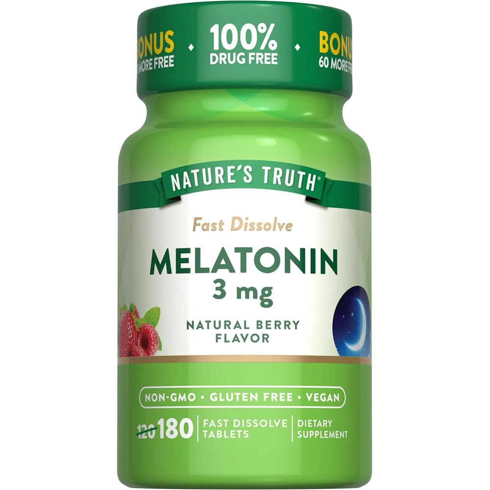Nature's Truth Melatonin 3 mg Fast Dissolve Tablets Natural Berry Flavor, 540 Tablets