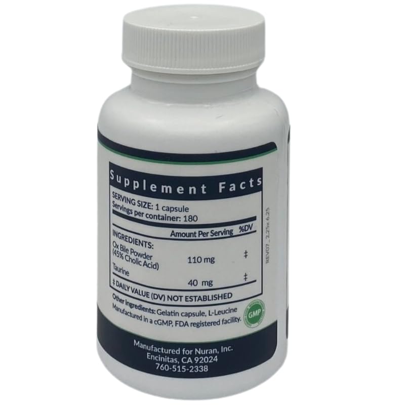 GOODAPPLE NUTRITIONALS Bile Salts Booster with Ox Bile + Taurine 110 mg 180 Capsules