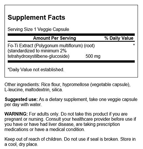 Swanson Fo-Ti Std 500mg Capsules, 60 Veg Capsules