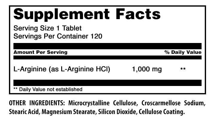 Amazing Nutrition L-Arginine Supplement Tablets 120 Count