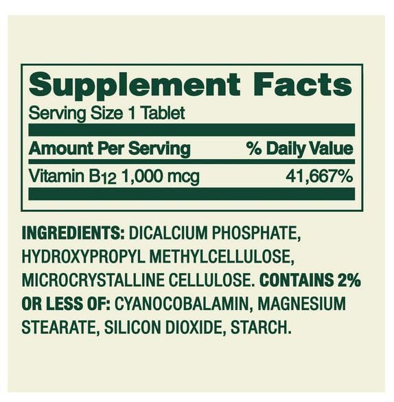 H4U Vitamin B12 Supplement Timed-Release Tablets for Metabolism Support, 1000 mcg, 60 Tablets