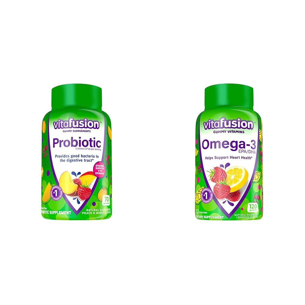 Vitafusion Probiotic Gummy Supplements & Omega-3 Gummy Vitamins, 70 Gummies