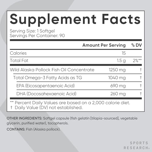 Sports Research Omega-3 Burpless Fish Oil + Vegan Vitamin C 1000mg + Vegan Vitamin D with K2, Capsule Bundle, 390 Capsules