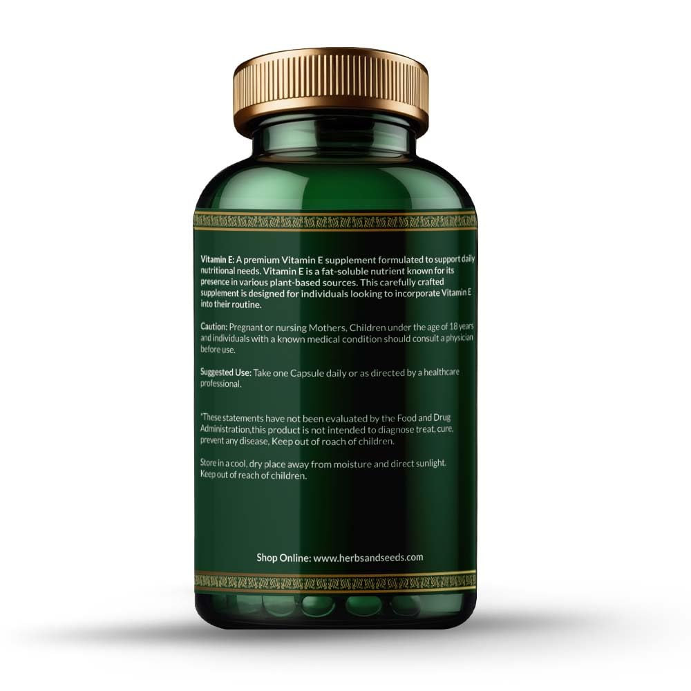 HERBS & SEEDS Vitamin E 600mg (D-Alpha-Tocopherol) Supplement, 90 Capsules