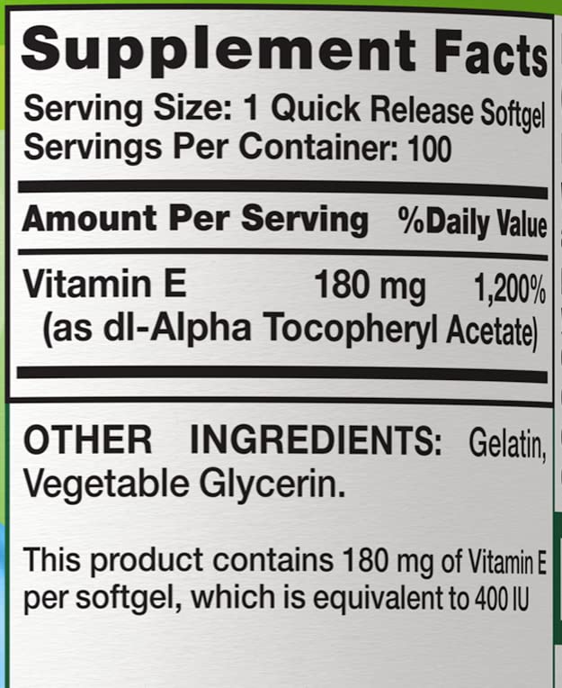Nature's Truth High Potency Vitamin E 400 IU Quick Release Softgels, 200-Count