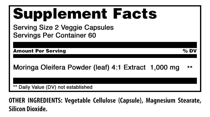 Amazing Nutrition Moringa 4:1 Extract 1000 mg Capsules, 120 Count