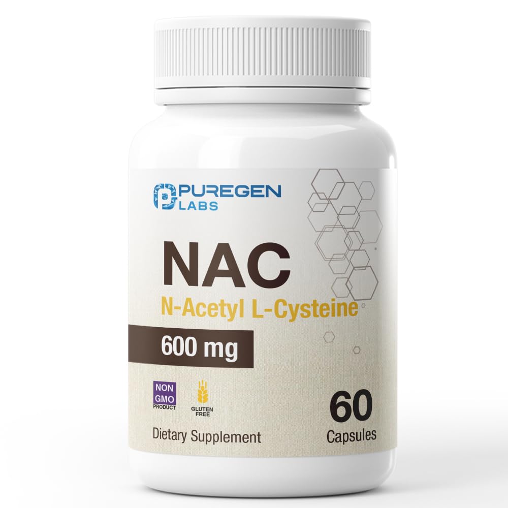 P Puregen Labs N-Acetyl-L-Cysteine (NAC) 600mg, 60 Capsules