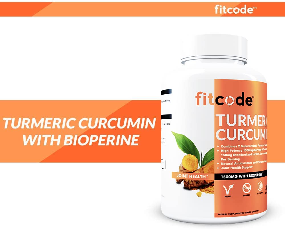 fitcode Turmeric Curcumin with 95% Curcuminoids 1500mg BioPerine Enhanced Absorption Capsules, 90 Count