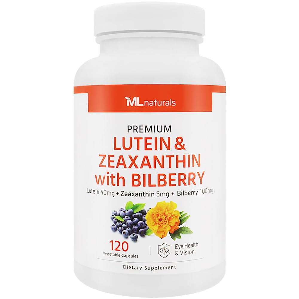 ML Naturals Lutein & Zeaxanthin with Bilberry – 40mg Lutein, 5mg Zeaxanthin & 100mg Bilberry (Per Serving) Capsules 120 Count