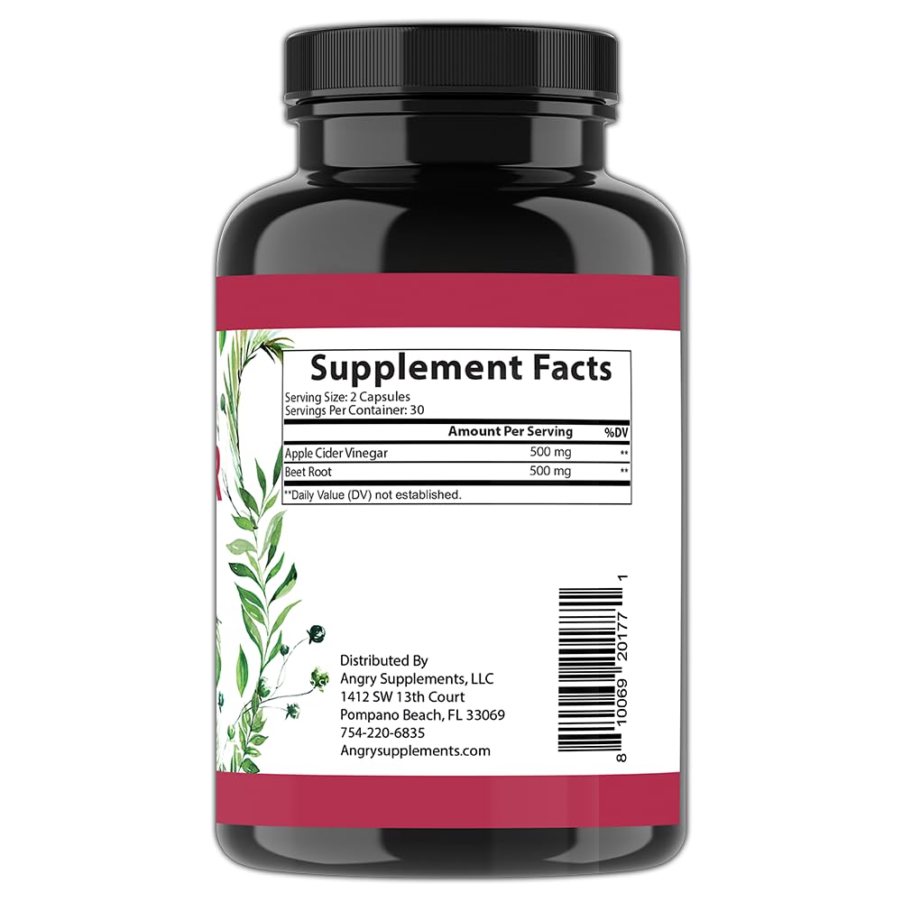 Angry Supplements Vegan Apple Cider Vinegar + Beet Root Veggie Capsules 60 Count
