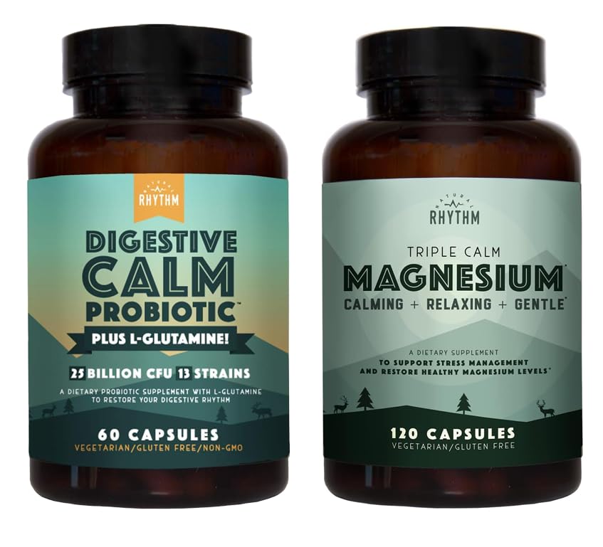 Natural Rhythm Calm Digestion Bundle - Triple Calm Magnesium Capsules (120 Capsules) + Digestive Calm Probiotic Capsules (60 Capsules)