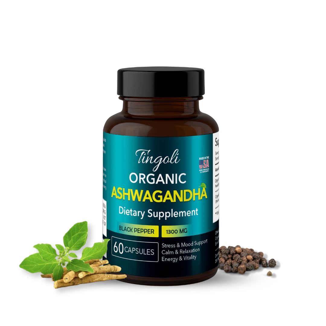 TINGOLI Organic Ashwagandha 1300mg, 60 Capsules