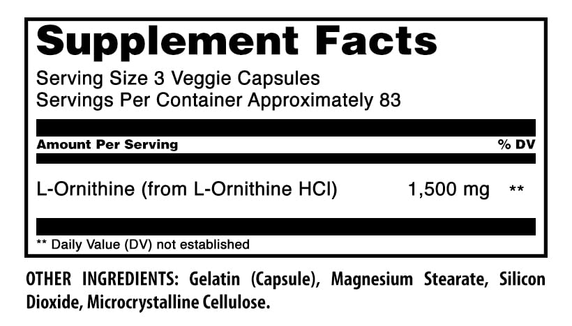 Amazing Nutrition L-Ornithine 1500 mg Supplement Capsules, 250 Count