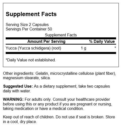 Swanson Premium Brand Full Spectrum Yucca 500 Milligrams Capsules, 100 Count