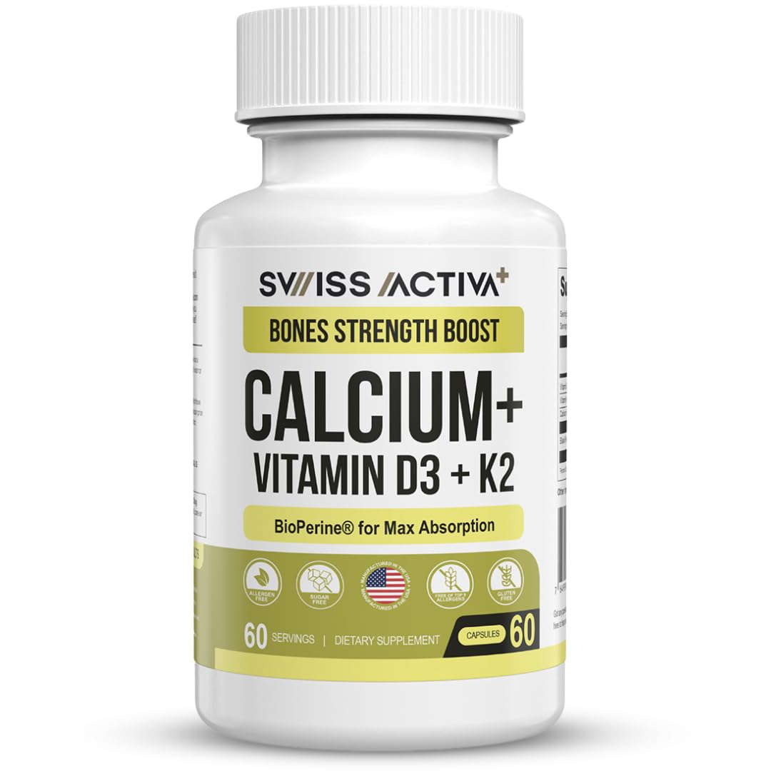 Swiss Activa+ Calcium with Vitamin D3 & K2 Capsule 60 Count