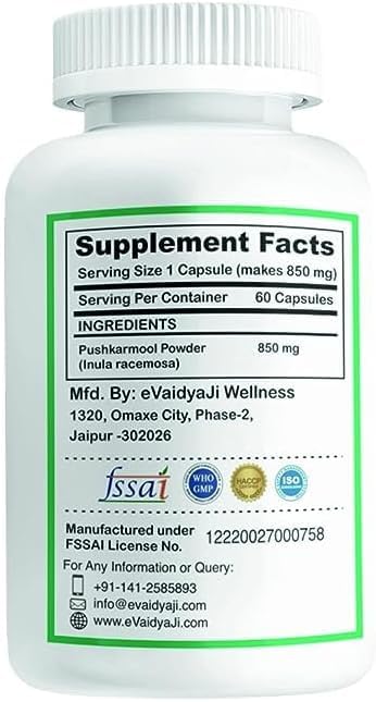 Generic Senta Pushkarmool Inula Racemosa 850 Mg 60 Capsules