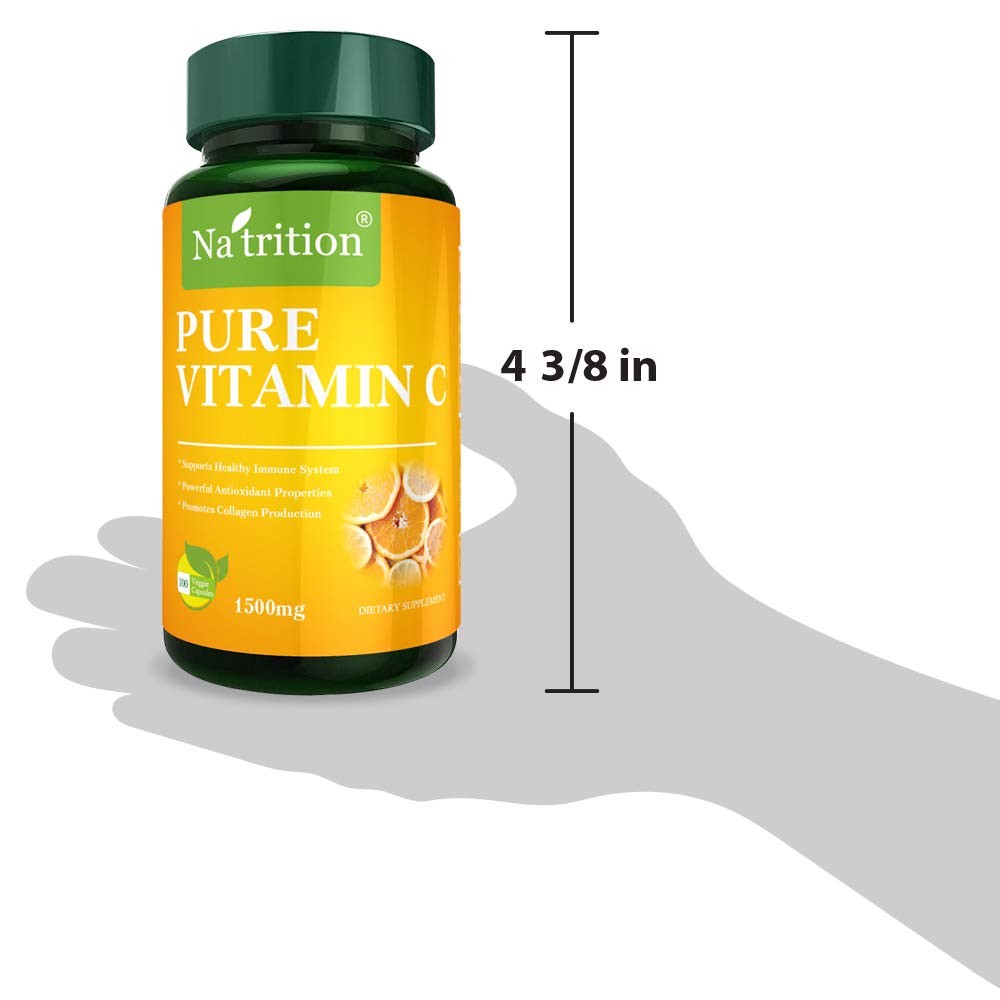 Na'trition Pure Vitamin C Vegetarian Capsules 1500mg per Serving, 100 Capsules