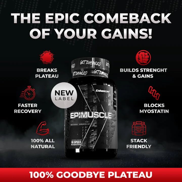 Enhanced Epimuscle – Natural Plateau Breaker Supplement with Epicatechin – Supports Muscle Growth, Strength & Endurance Powder 17.7 oz