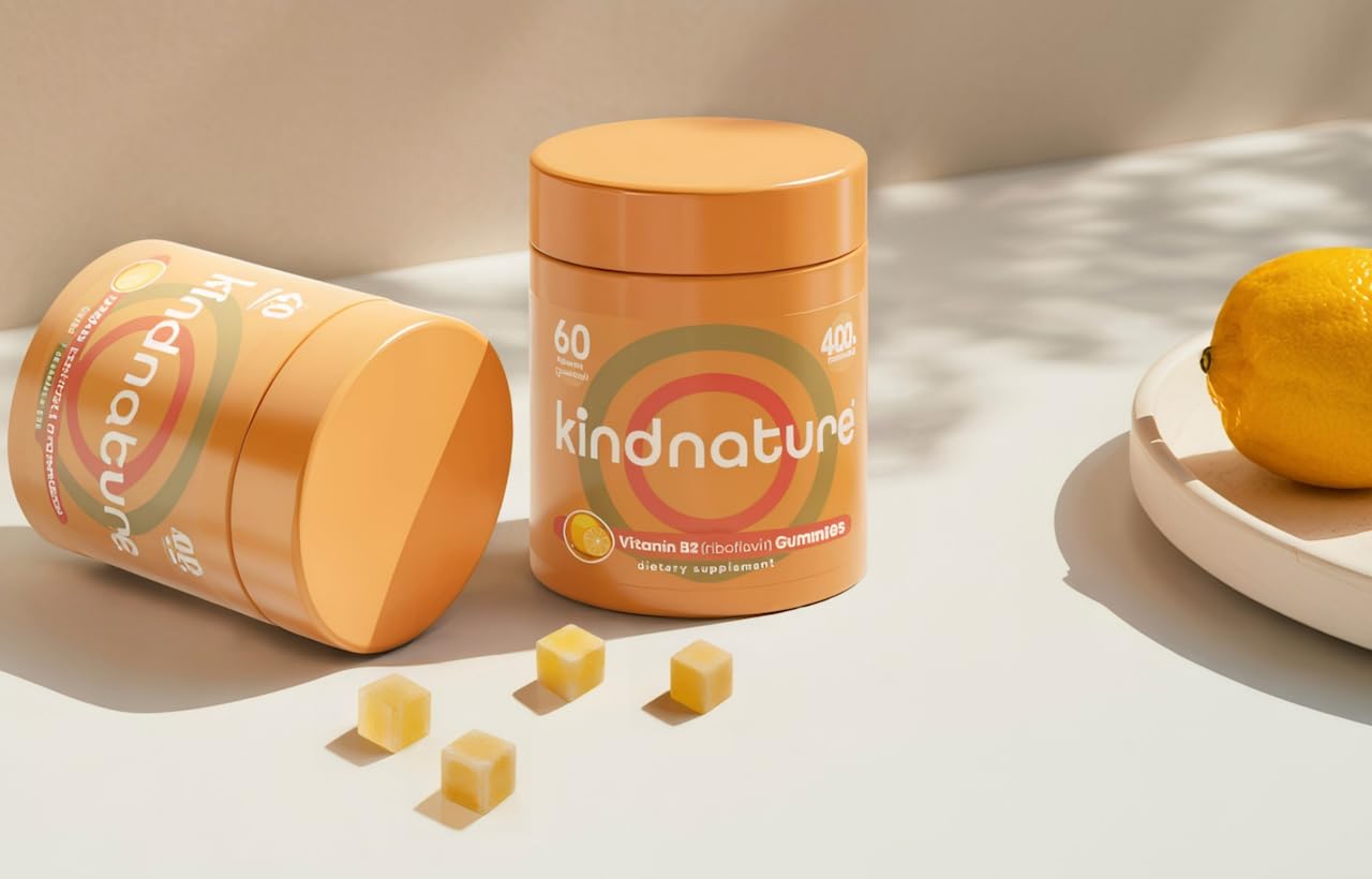 kindnature Vitamin B2 Gummies - Riboflavin 400mg Supplement for Kids & Adults - Non-GMO, Soy & Gluten-Free, Vegan Chewable Gummies (30 Day Supply)