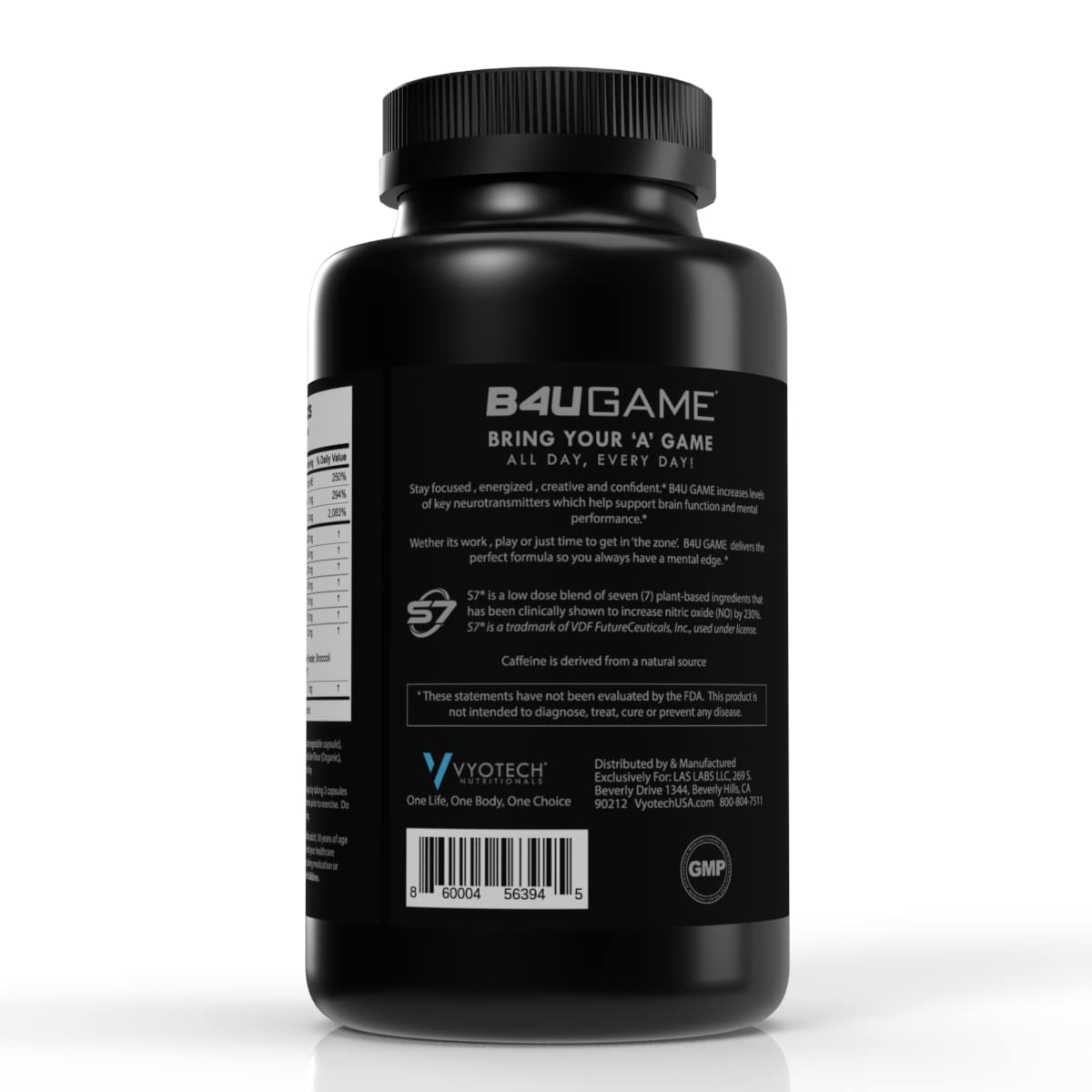 Vyotech Nutritionals B4UGAME Brain Booster Supplement, Max Mental Performance, Nootropic for Focus, Clarity, Memory, Mood, Energy & Concentration, DMAE, L-Tyrosine, Alpha-GPC, S7® Blend, 3rd Party Tested, 60 Capsules