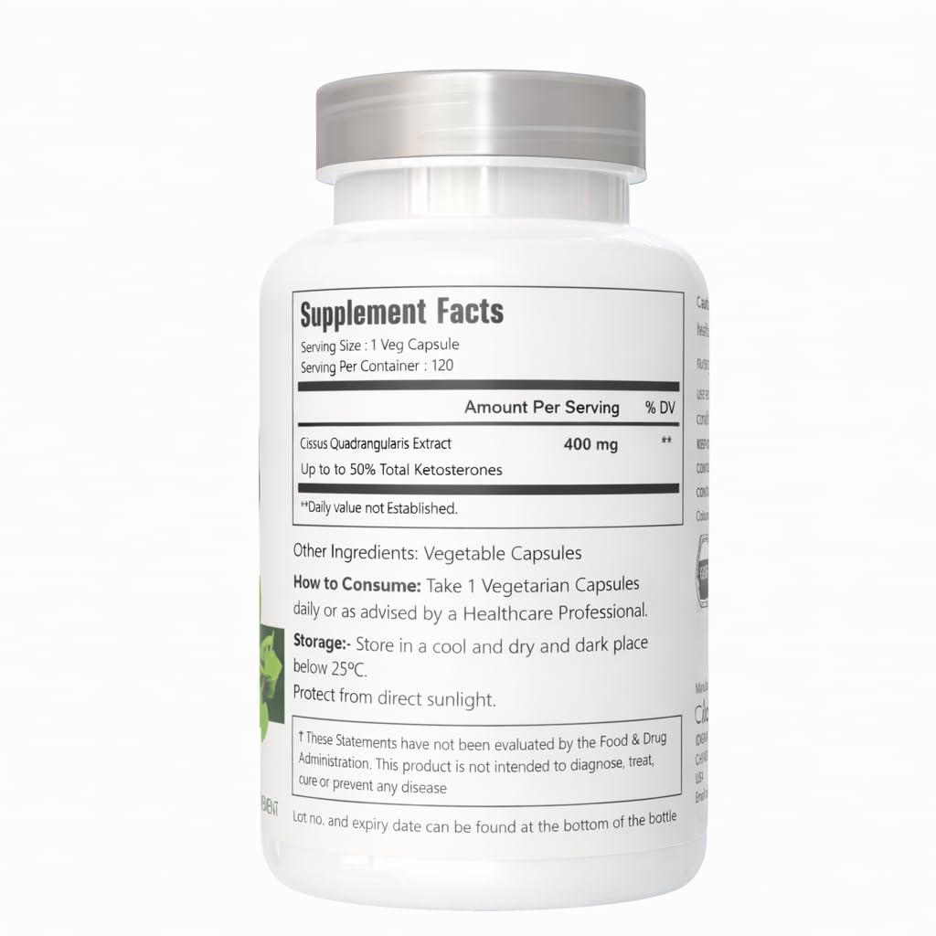 VitaCosmoX Cissus Quadrangularis Extract Capsules, 400 mg per Serving, 120 Veggie Capsules
