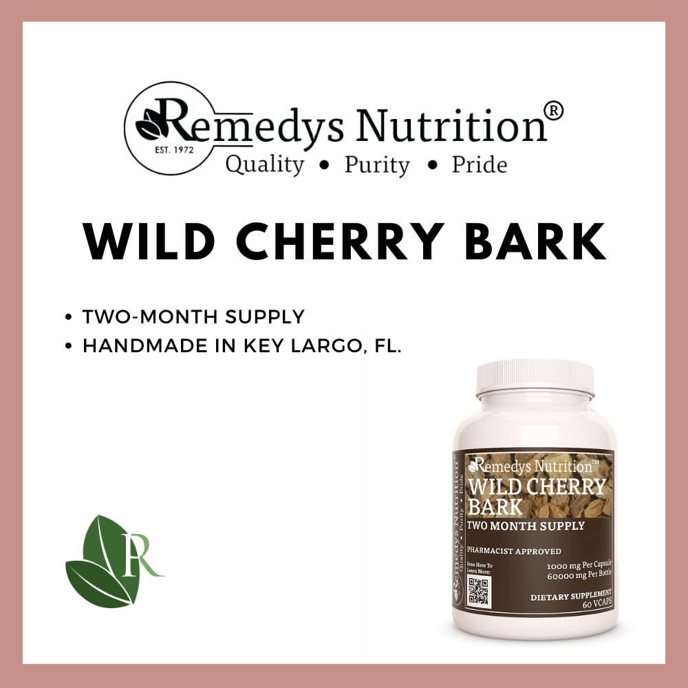 Remedy’s Nutrition Wild Cherry Bark 1000 mg Vegan Capsules, 60 Count