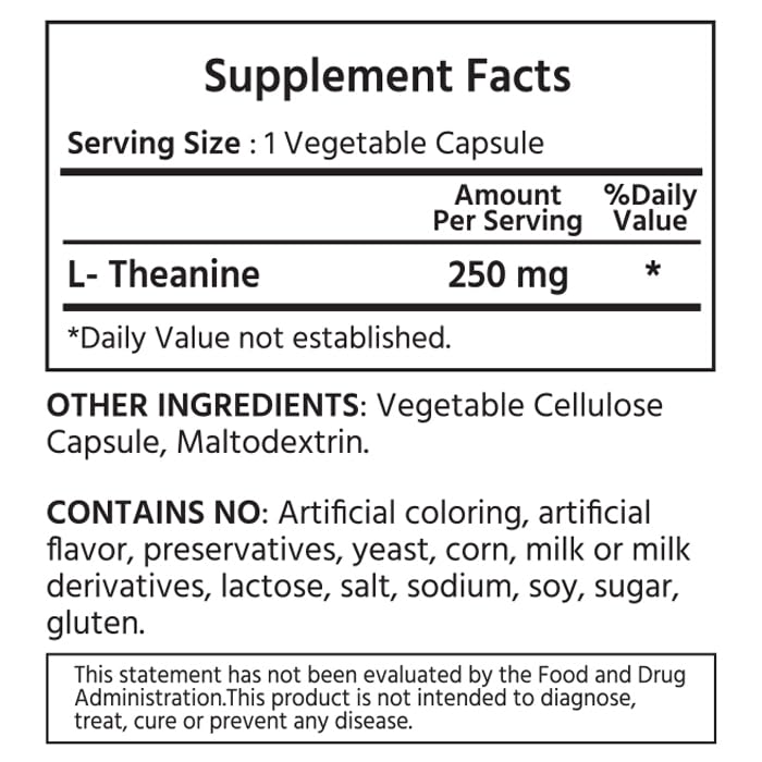 ML Naturals L-Theanine 250mg Capsules, 240 Count