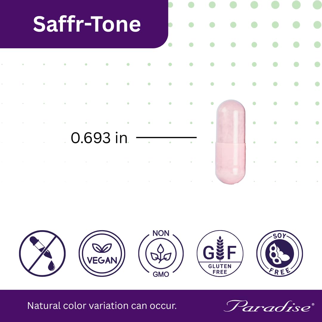 Paradise Herbs Saffr-Tone Saffron Extract Active Whole Spectrum Extract Super Potent Ultra Pure Vegan Non-GMO Gluten Free Capsules 60 Count