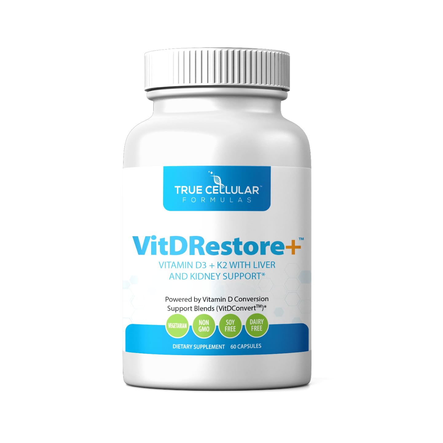 True Cellular Formulas VITDRestore+ Vitamin D3 + K2 with Liver and Kidney Support Capsule, 60 Count