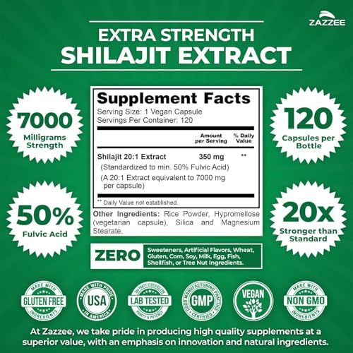 Zazzee Pure Himalayan Shilajit and Saw Palmetto Capsules, 240 Count