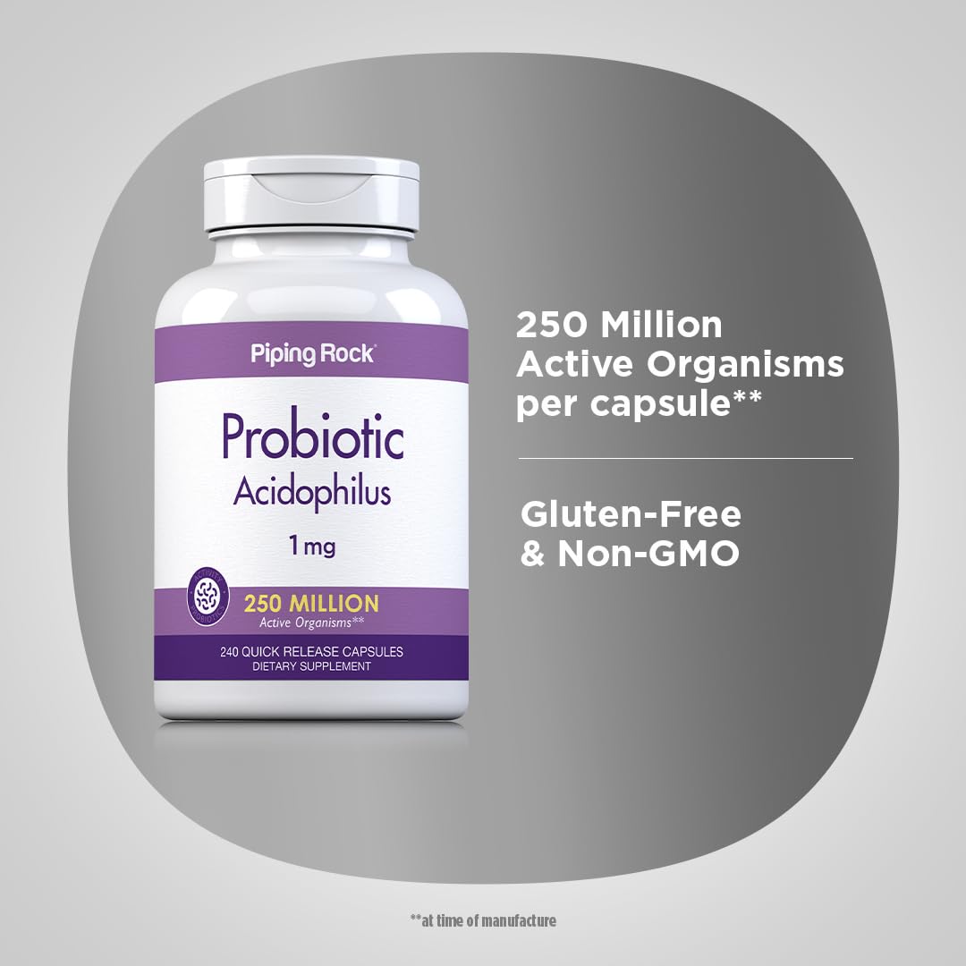 Piping Rock Probiotic Acidophilus Capsules 250 Million CFU, 240 Capsules, Non-GMO, Gluten Free