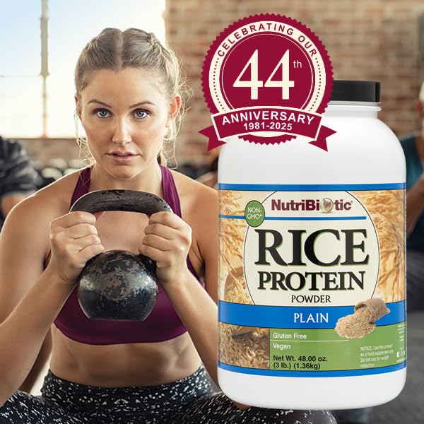 NutriBiotic Plain Rice Protein Powder, 3 lb, 48 Servings