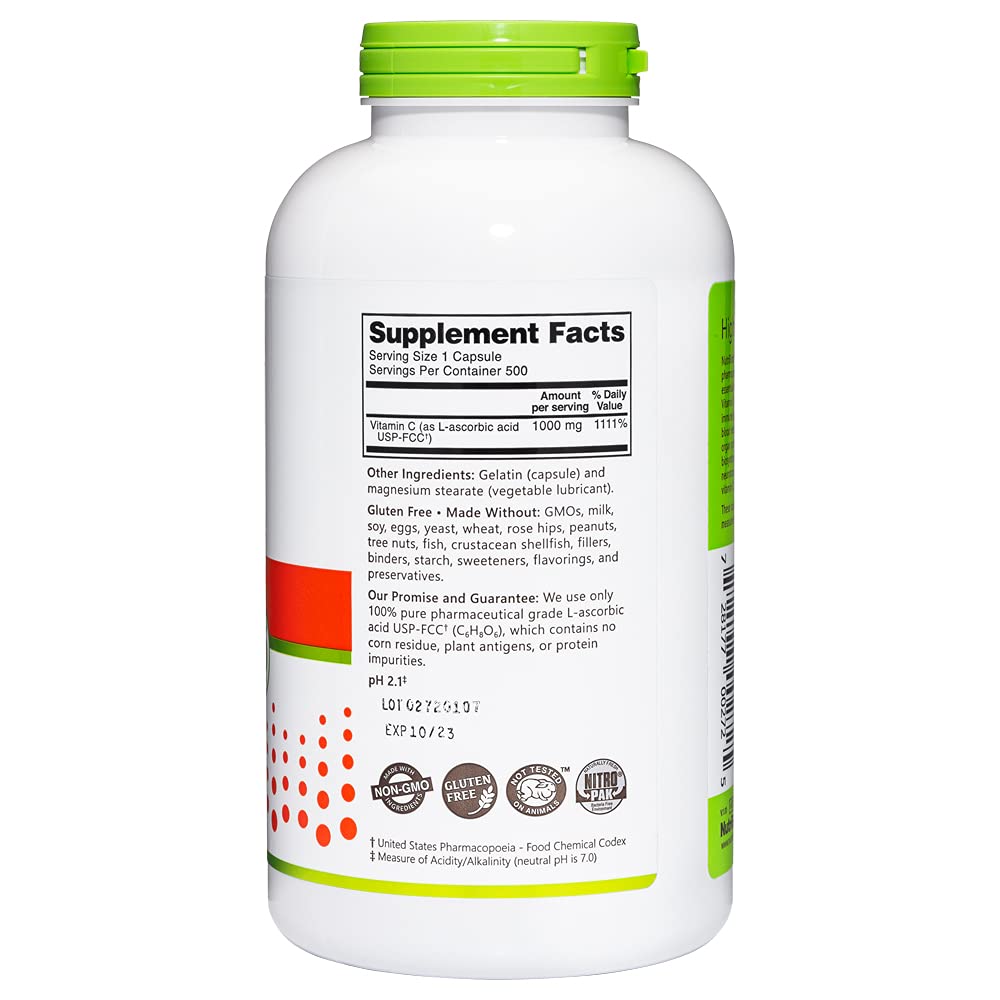 NutriBiotic Vitamin C 1000 Mg Capsules, 500 Count