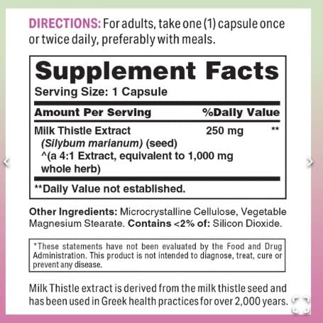 Vitamin World Milk Thistle 1000mg Capsule, 180 Count
