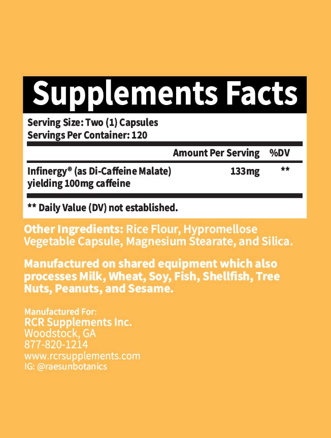 RaeSun Botanics Infinergy Di-Caffeine Malate 133mg Capsules 120 Count