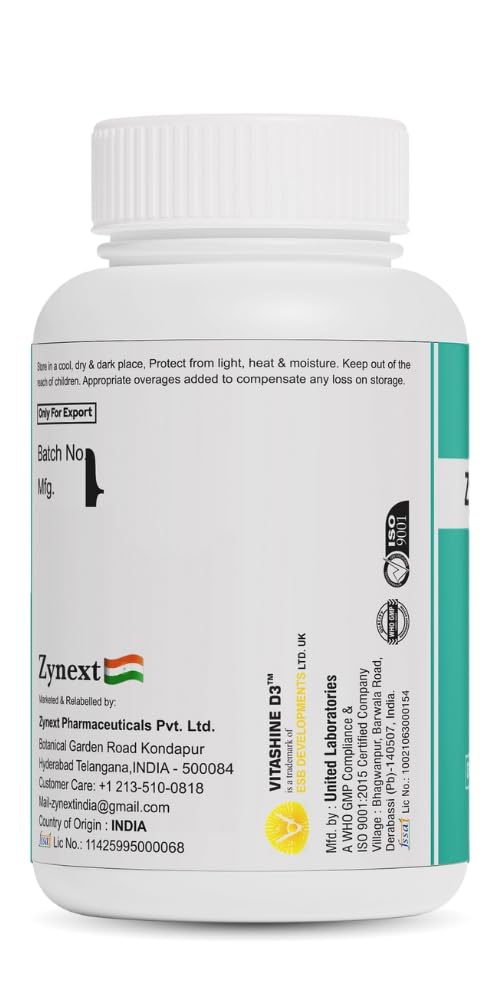 Zynano Vegan Vitamin D3 10000 IU & Vitamin K2 120 mcg with MCT Powder Capsules, 60 Count
