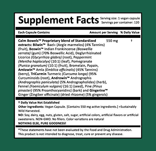 Harmony Nutraceuticals Calm Bowels - Gastrointestinal Comfort Dr Gumman's Integrative Highest Potency Maximum Bioavailable Capsules, 120 Count