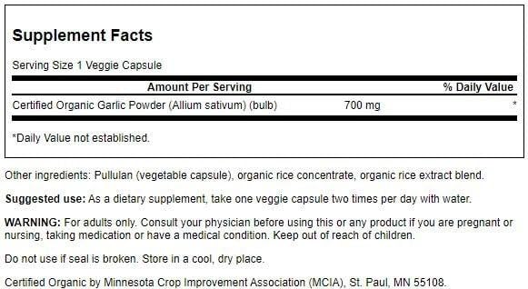 Swanson Made with Organic Whole Garlic 700 mg, 60 Capsules