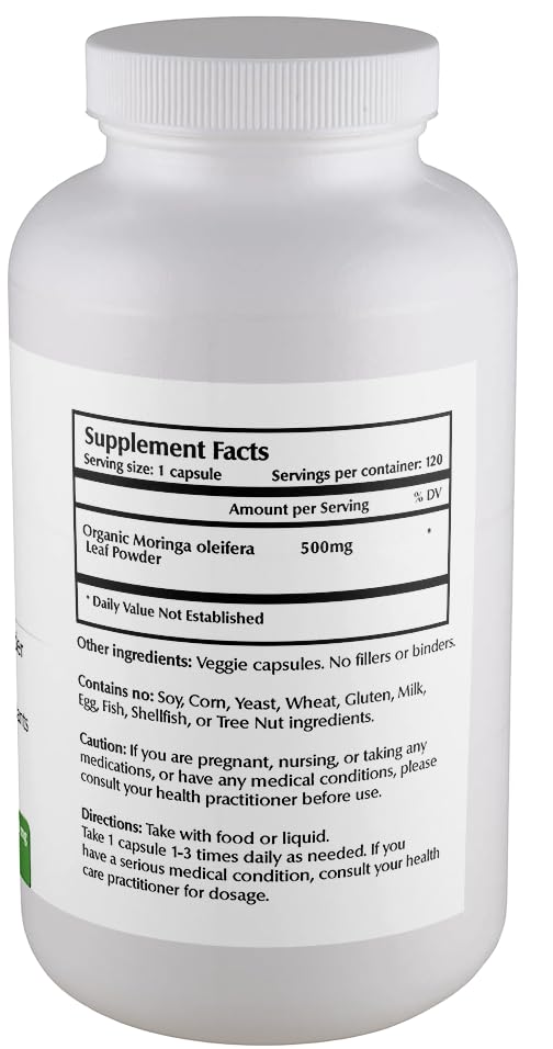 One Planet Nutrition Raw Moringa Capsules 500 mg, 120 Capsules