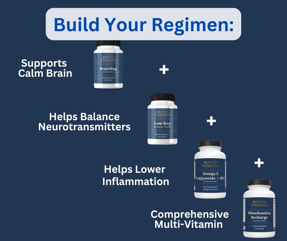 Rooted Intuition Brain Mag Plus Magnesium L-Threonate, Methylcobalamin & Theacrine for Clear Focus, Mental Energy & Motivation, 60 Capsules