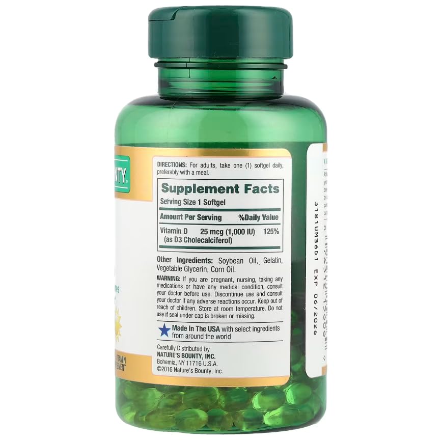 Nature's Bounty Vitamin D3 1000 IU Softgels, 750 Count