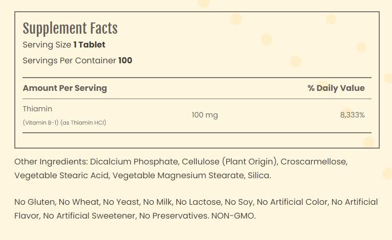 Sundance Vitamin B1 100 mg Tablet - 100 Tablets