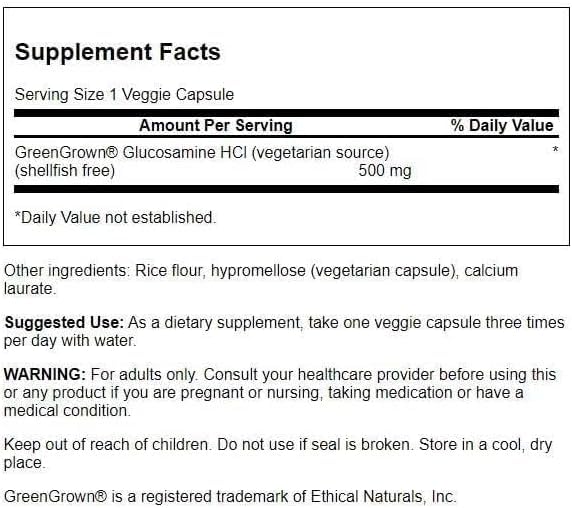 Swanson Vegetarian Glucosamine - Shellfish Free 500 mg Vegan Capsules, 90 Count