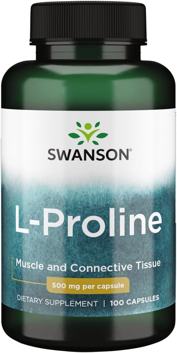 Swanson L-Proline Amino Acid Dietary Supplement Collagen Connective Tissue Support 500 mg Capsule, 100 Count