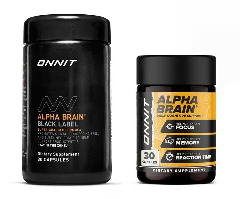 ONNIT Cognitive Performance Bundle: Alpha Brain Nootropic Capsules & Alpha Brain Black Label Capsules, 110 Capsules