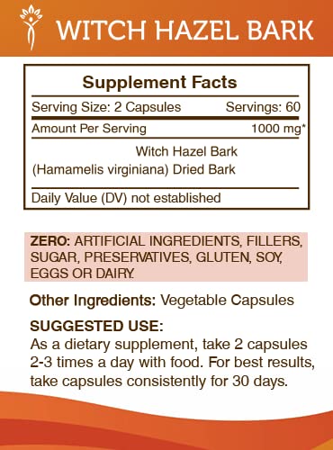 Secrets of the Tribe Witch Hazel Bark 120 Capsules