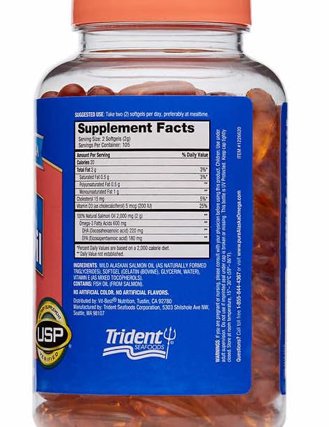 Generic Amerivite Pure Alaska 600mg Omega-3 Wild Alaskan Salmon Oil Softgel, 1 Softgel