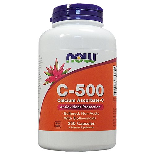NOW Foods Vitamin C-500 Calcium Ascorbate-C Veg Capsules, 250 Capsules