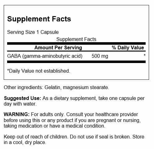 Swanson GABA 500mg Capsules, 100 Count