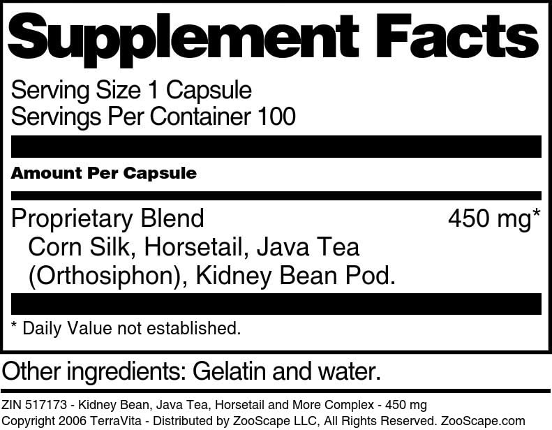 Terravita Kidney Bean, Java Tea, Horsetail and More Complex - 450 mg, Capsules, 300 Count